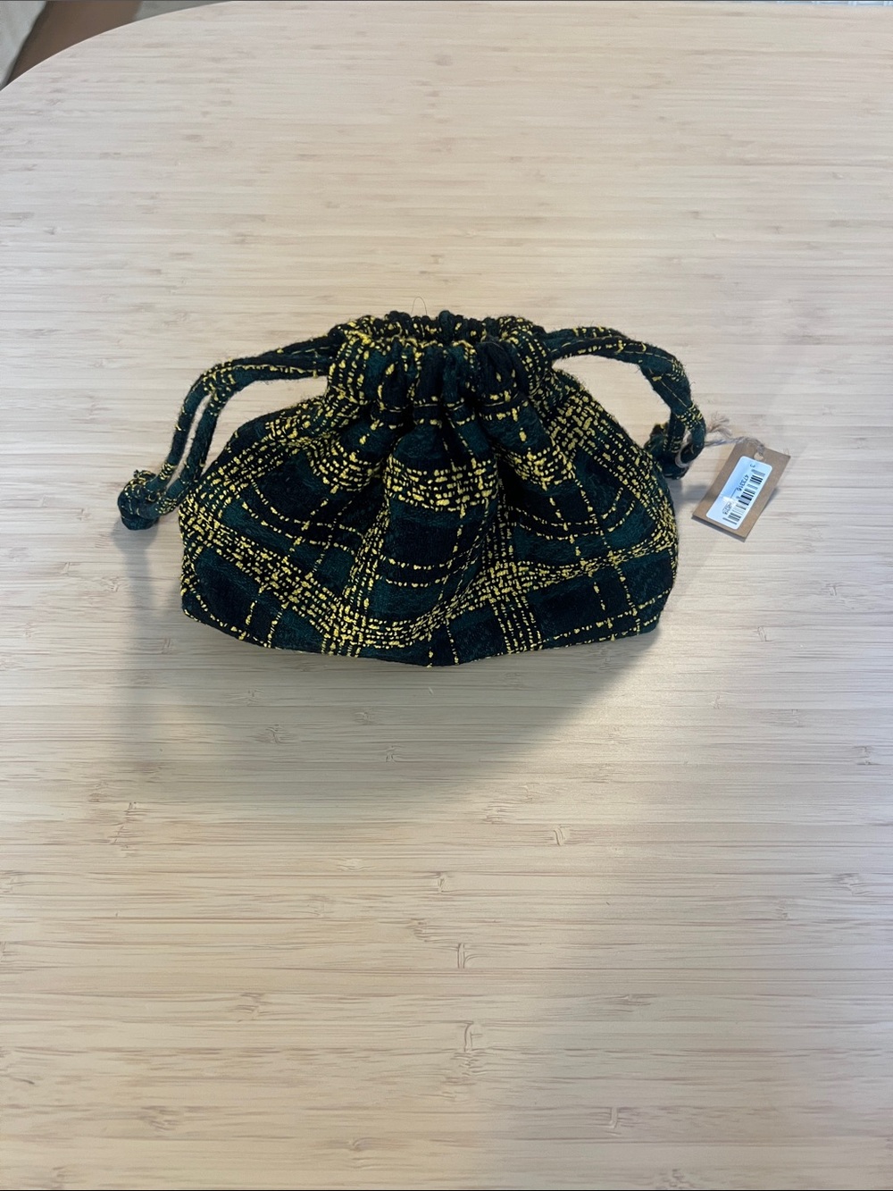 Sisley-Paris Black & Yellow Plaid Drawstring Cosmetic Pouch - Picture 6 of 6